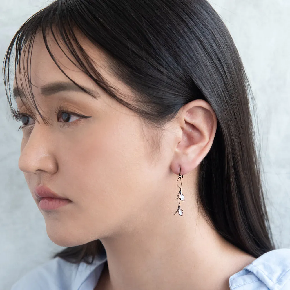 Black Wire Double Flower Earrings