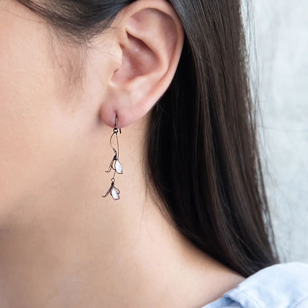 Black Wire Double Flower Earrings