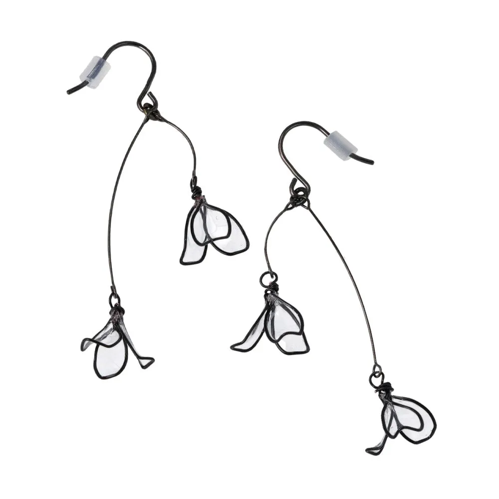 Black Wire Double Flower Earrings