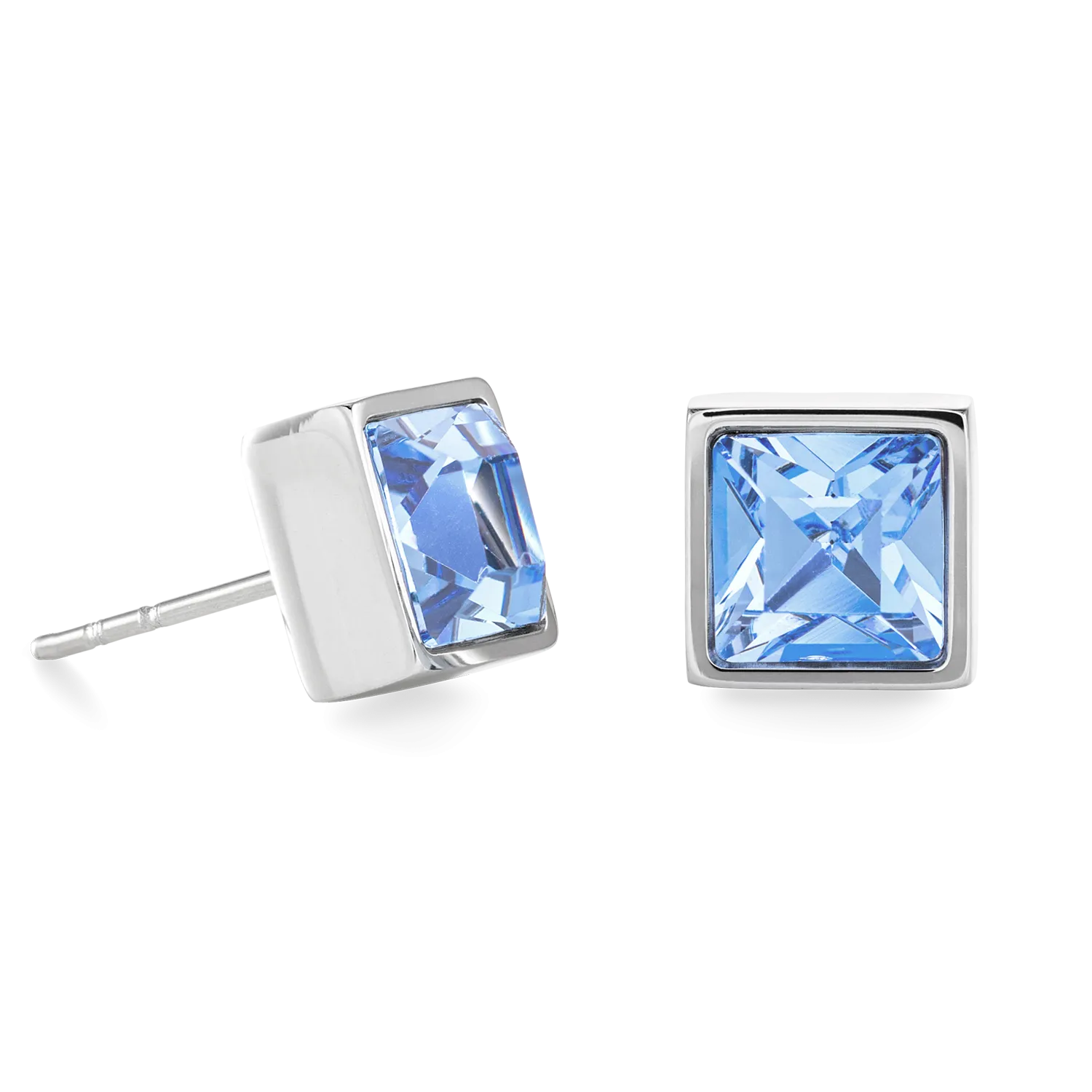 Brilliant Square big earrings silver light blue