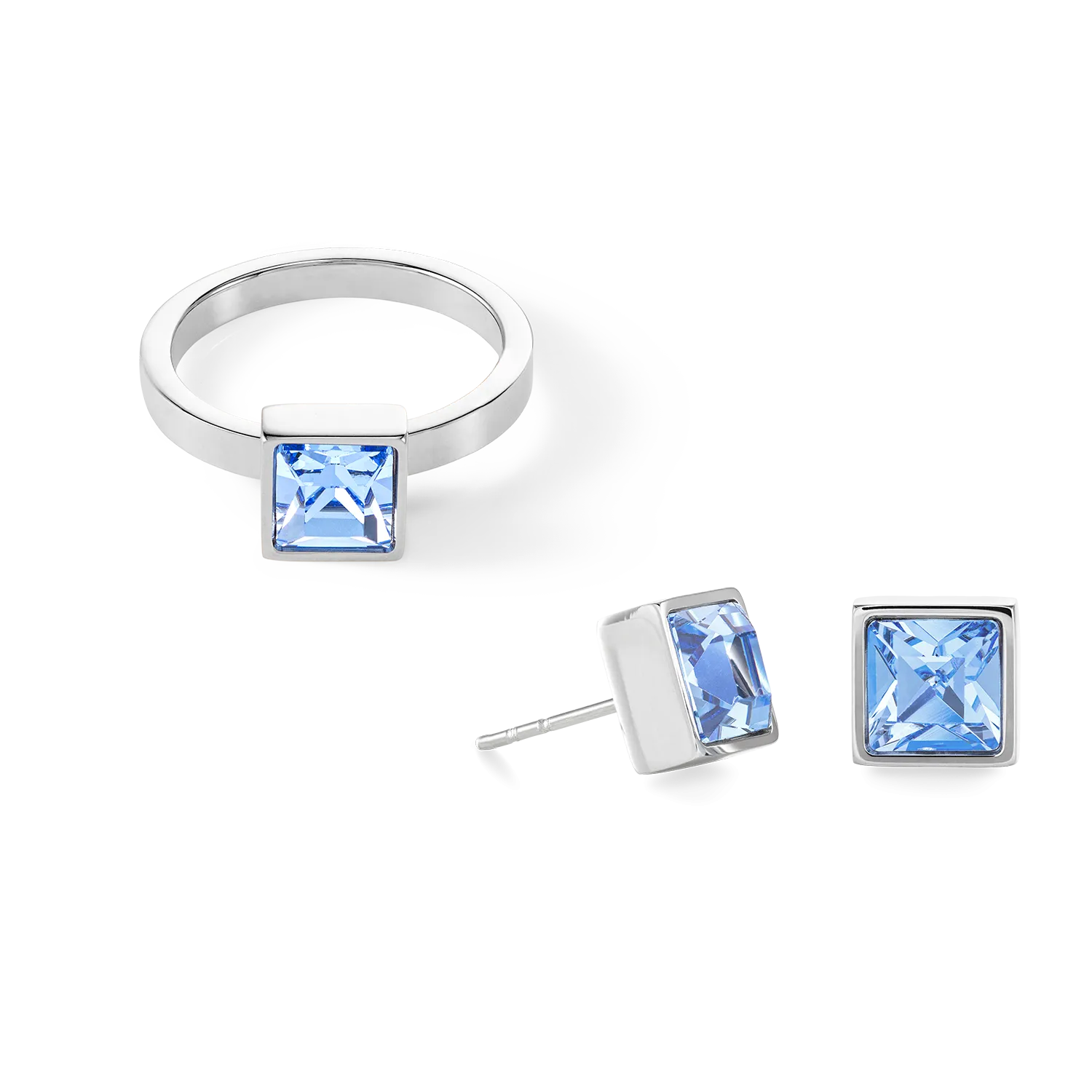 Brilliant Square big earrings silver light blue