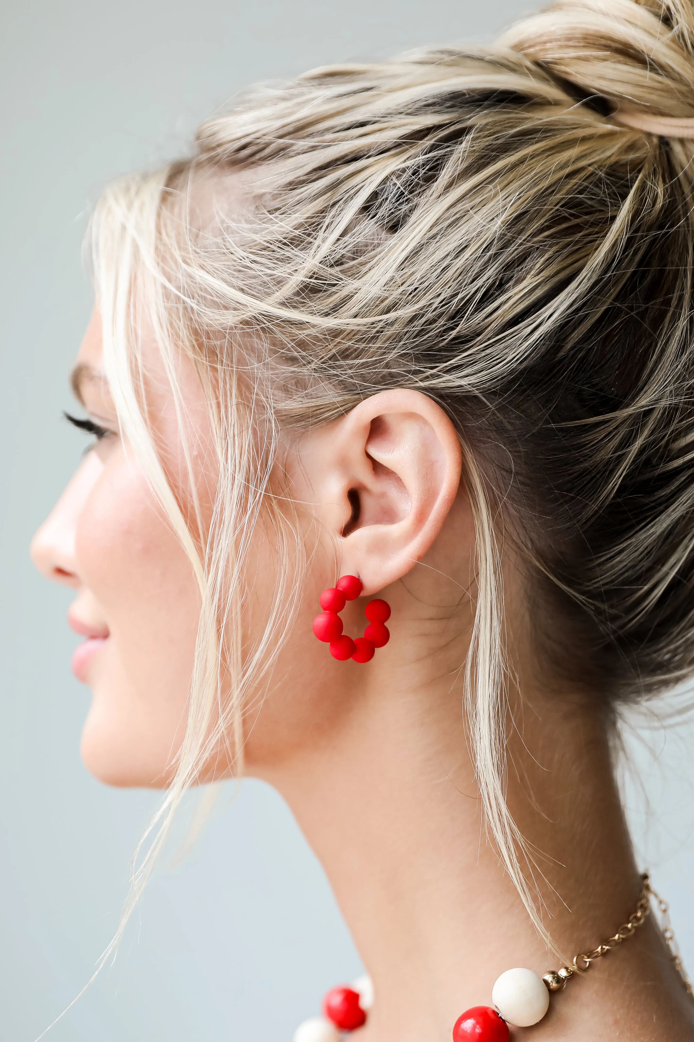 Brooke Red Matte Ball Mini Hoop Earrings