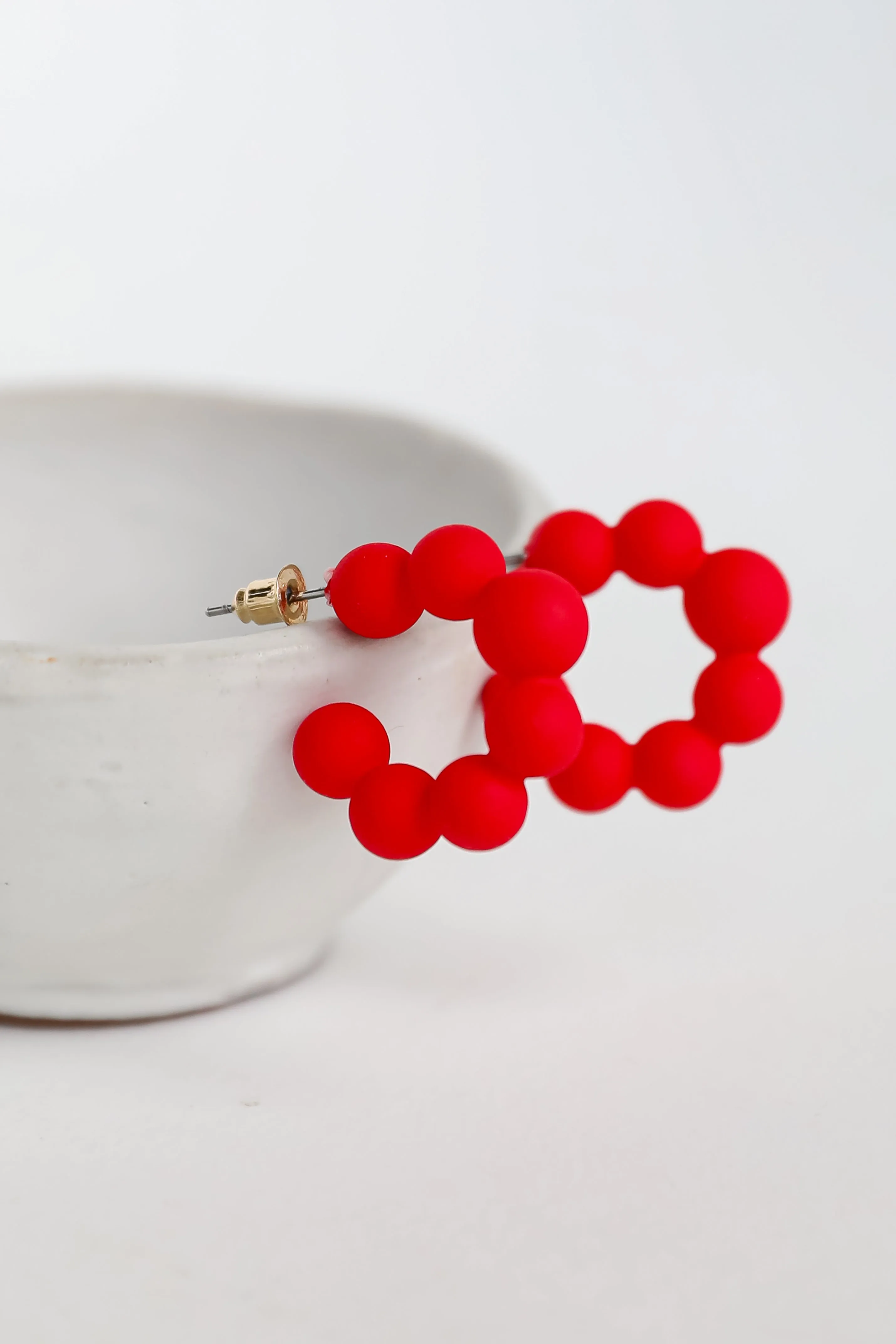 Brooke Red Matte Ball Mini Hoop Earrings