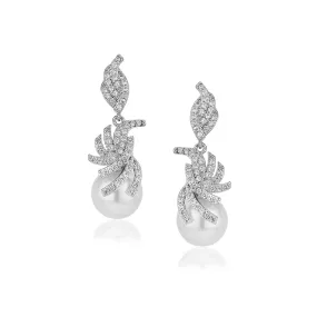 Carlton London Premium Jwlry-Silver & White Toned Pearls Studded Rhodium-Plated Contemporary Handcrafted Drop Earrings Fje4118