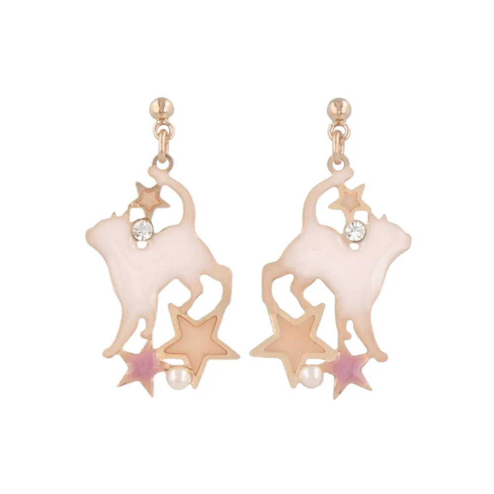 Cat and Star Drop Earrings