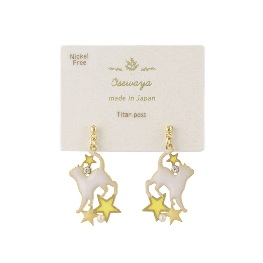 Cat and Star Drop Earrings