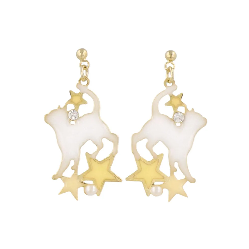 Cat and Star Drop Earrings