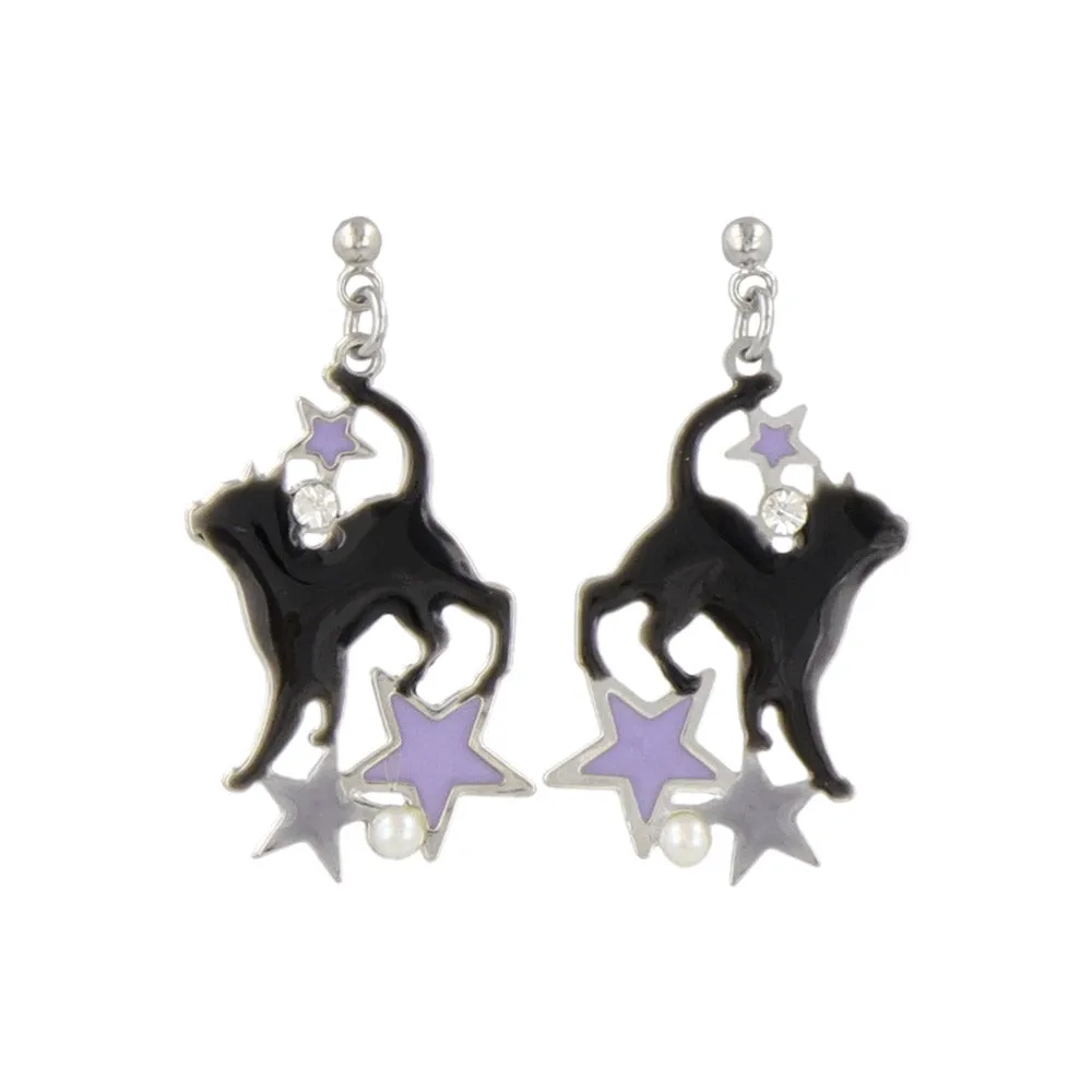 Cat and Star Drop Earrings