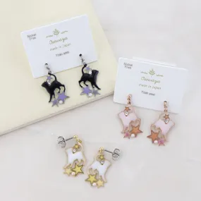 Cat and Star Drop Earrings