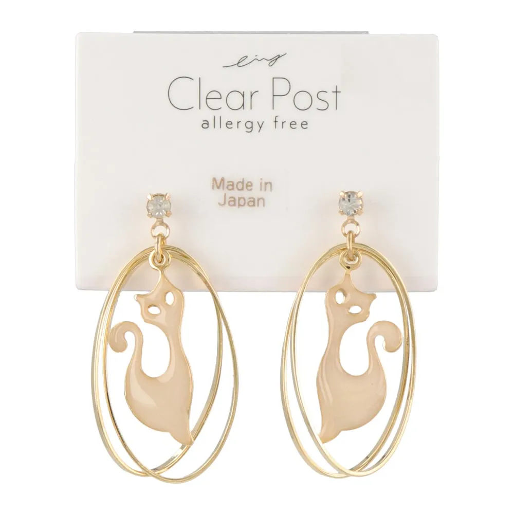 Cat Oval Plastic Post Earrings