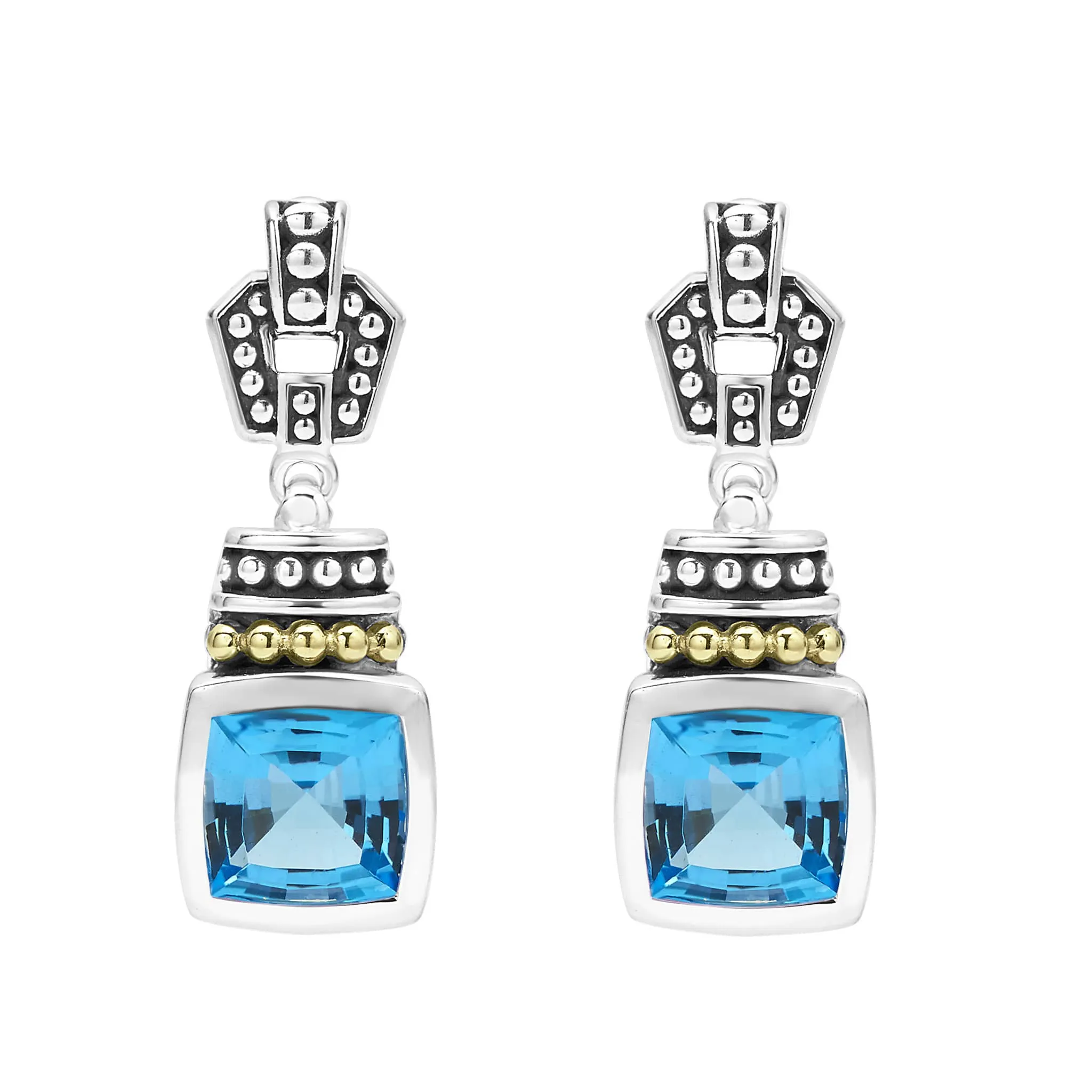 Caviar Color Swiss Blue Topaz Drop Earrings