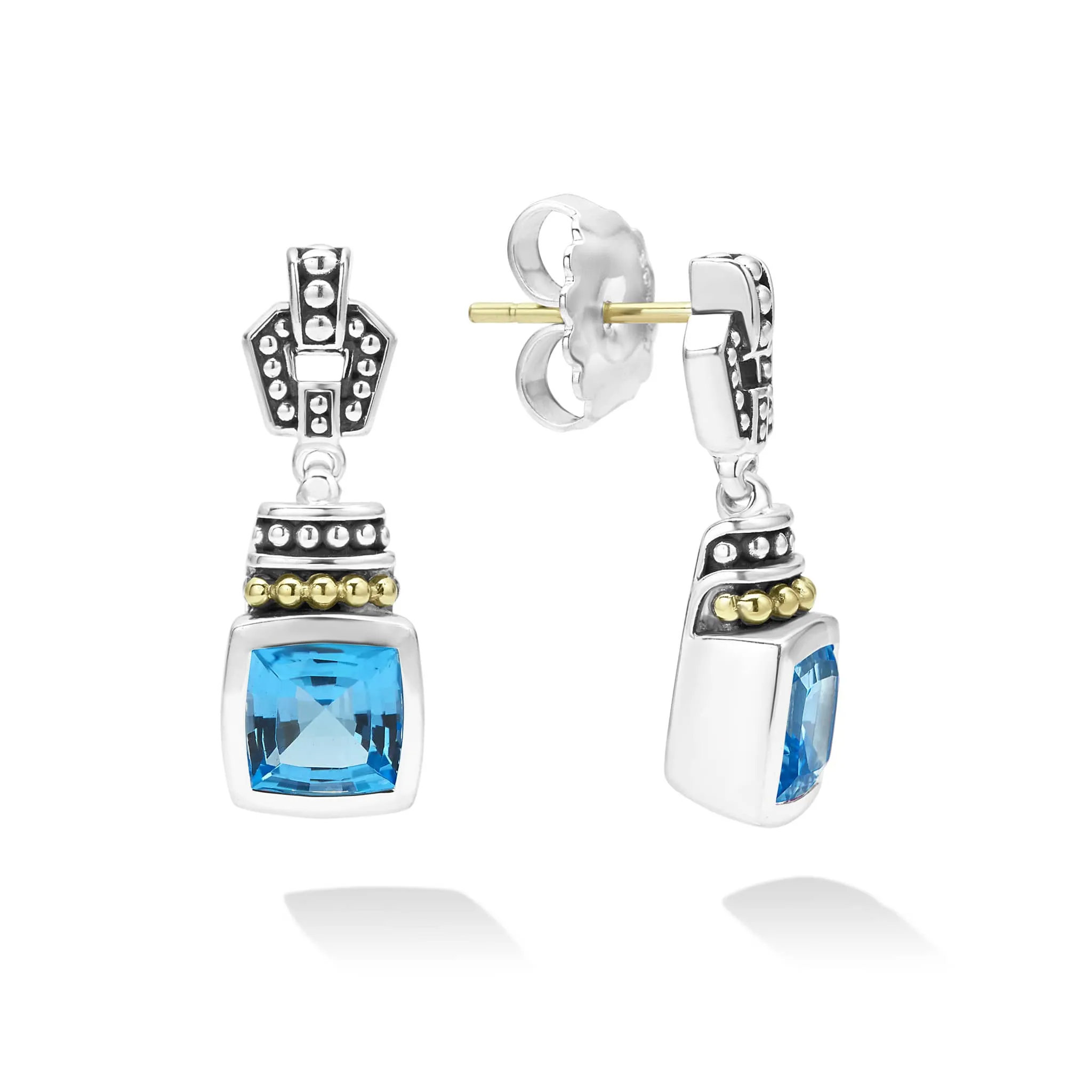 Caviar Color Swiss Blue Topaz Drop Earrings