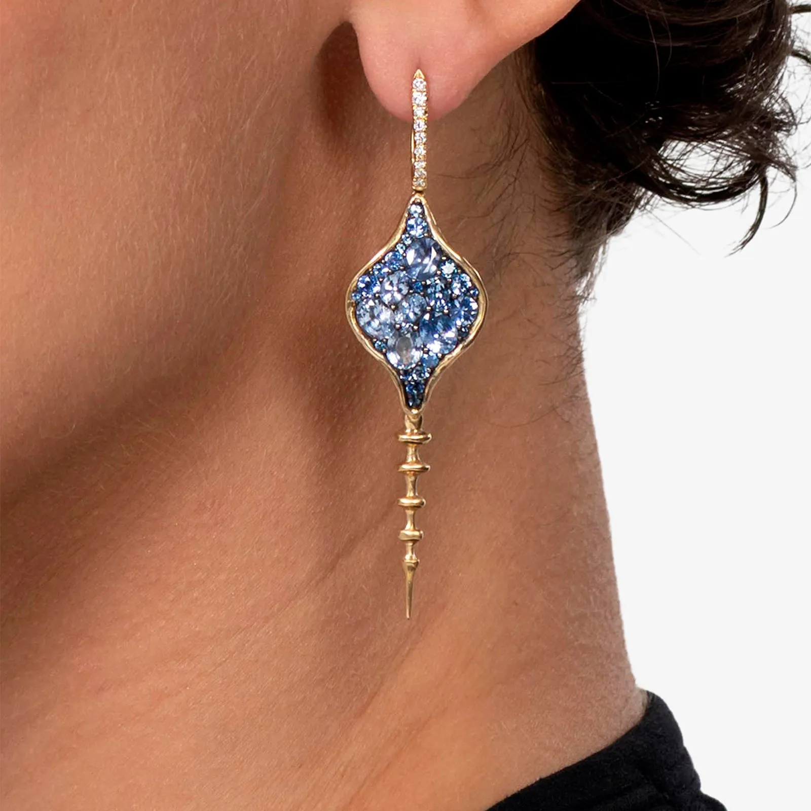 Chrona Earrings - Diamond and Blue Sapphire