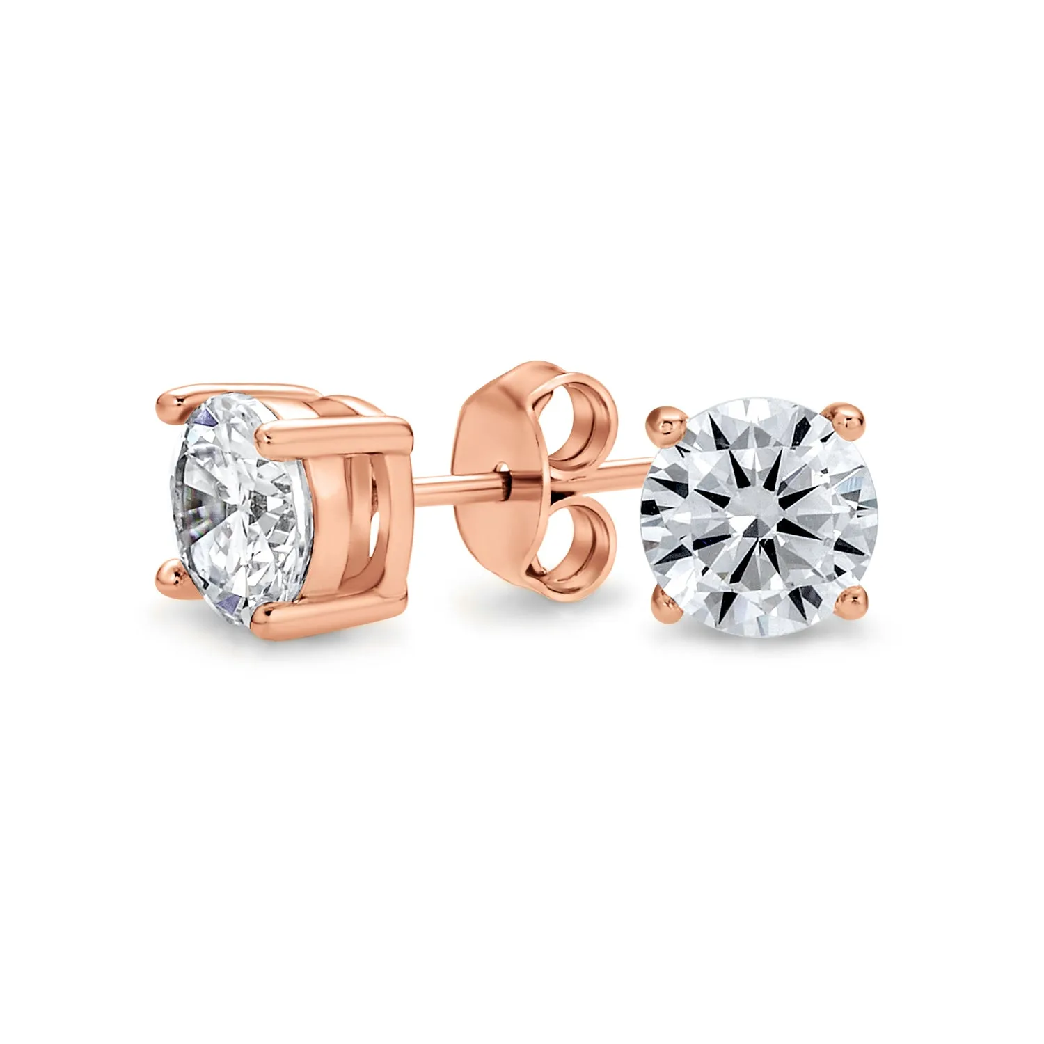 Classic CZ Solitaire Stud Earrings Sterling Silver Rose Yellow Gold Plated 5-10MM