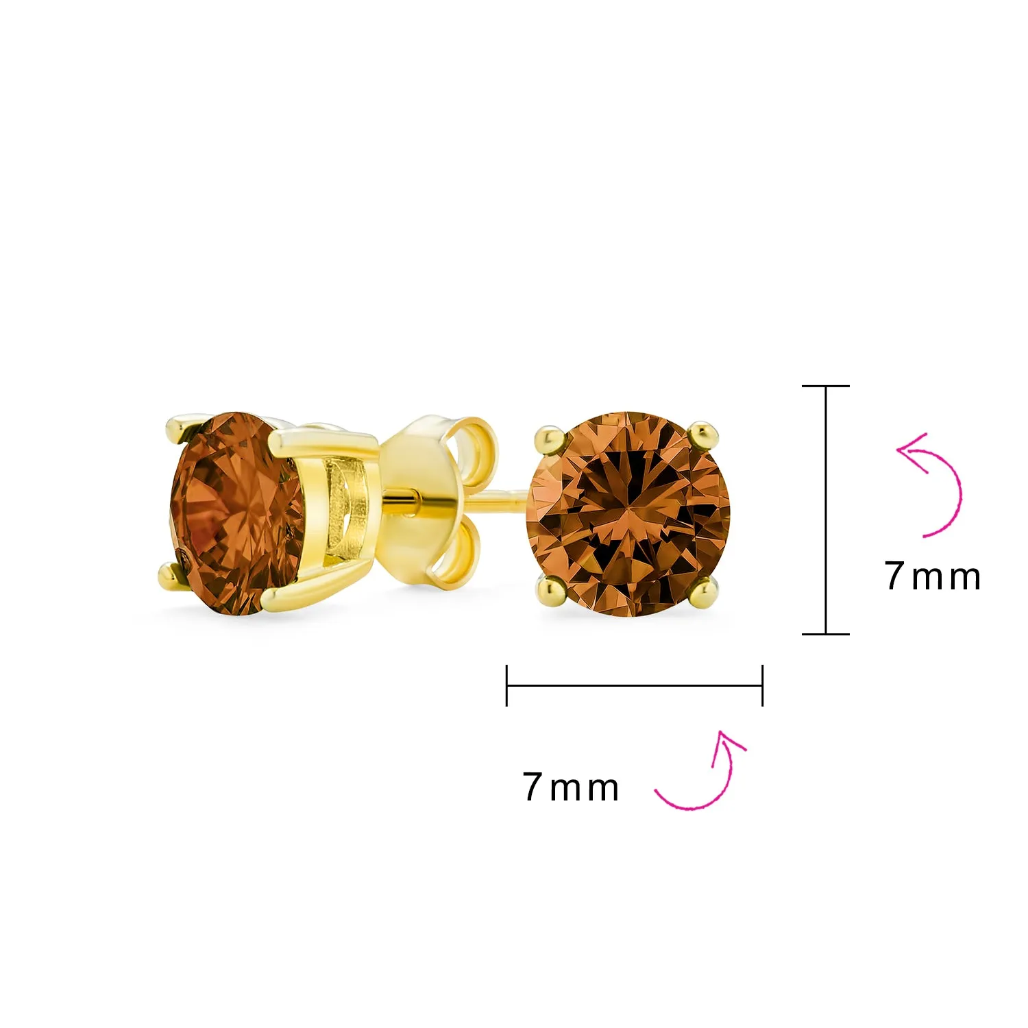 Classic CZ Solitaire Stud Earrings Sterling Silver Rose Yellow Gold Plated 5-10MM