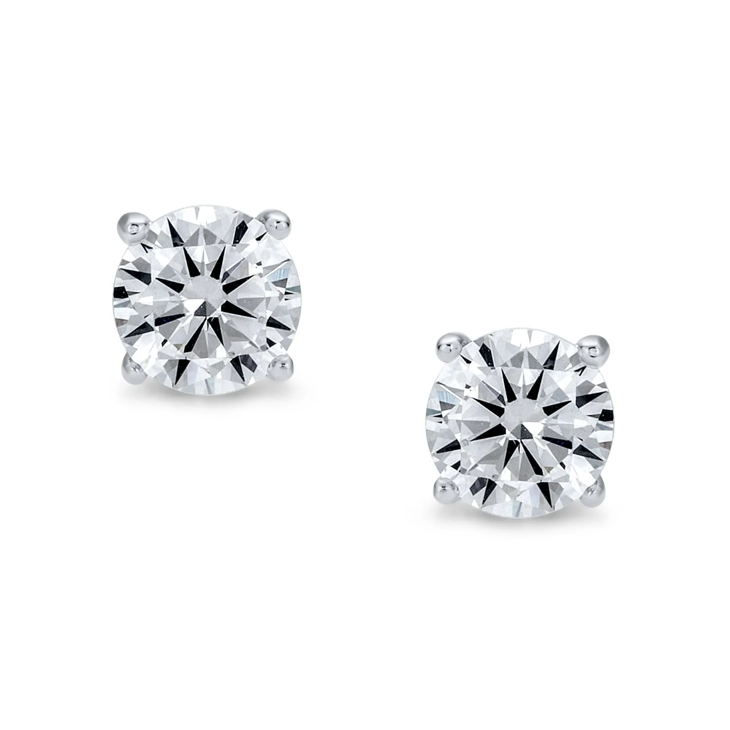 Classic CZ Solitaire Stud Earrings Sterling Silver Rose Yellow Gold Plated 5-10MM