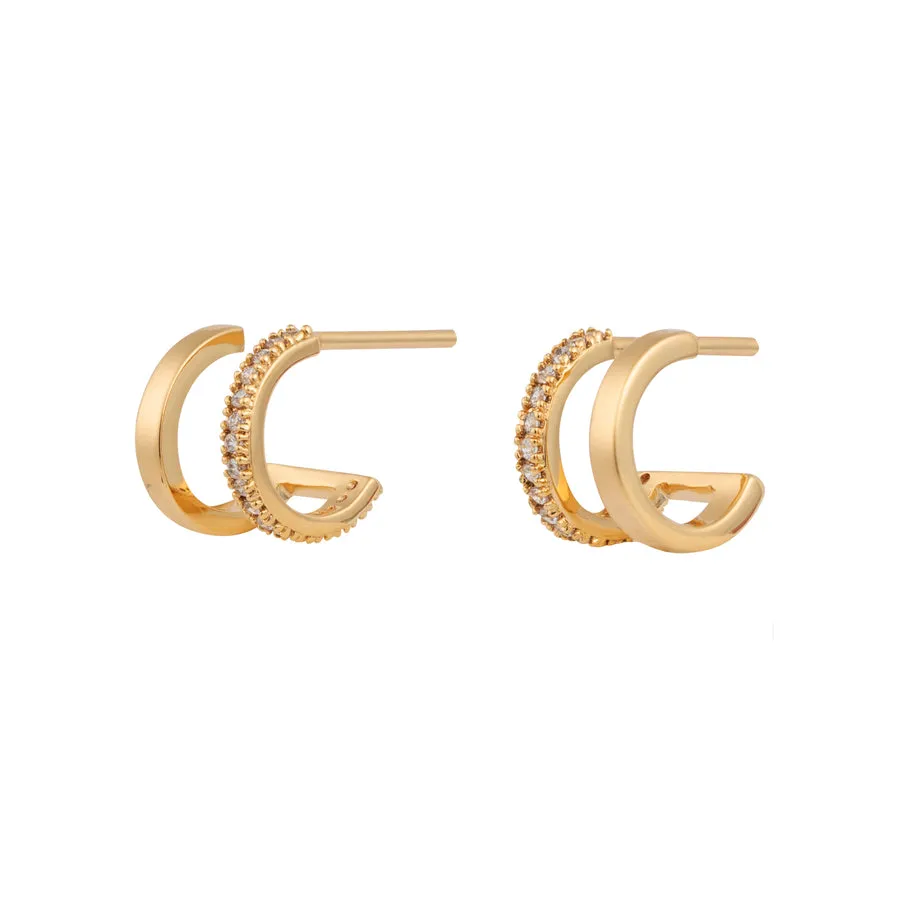 Classic Double Pave Gold 9mm Huggie Earrings