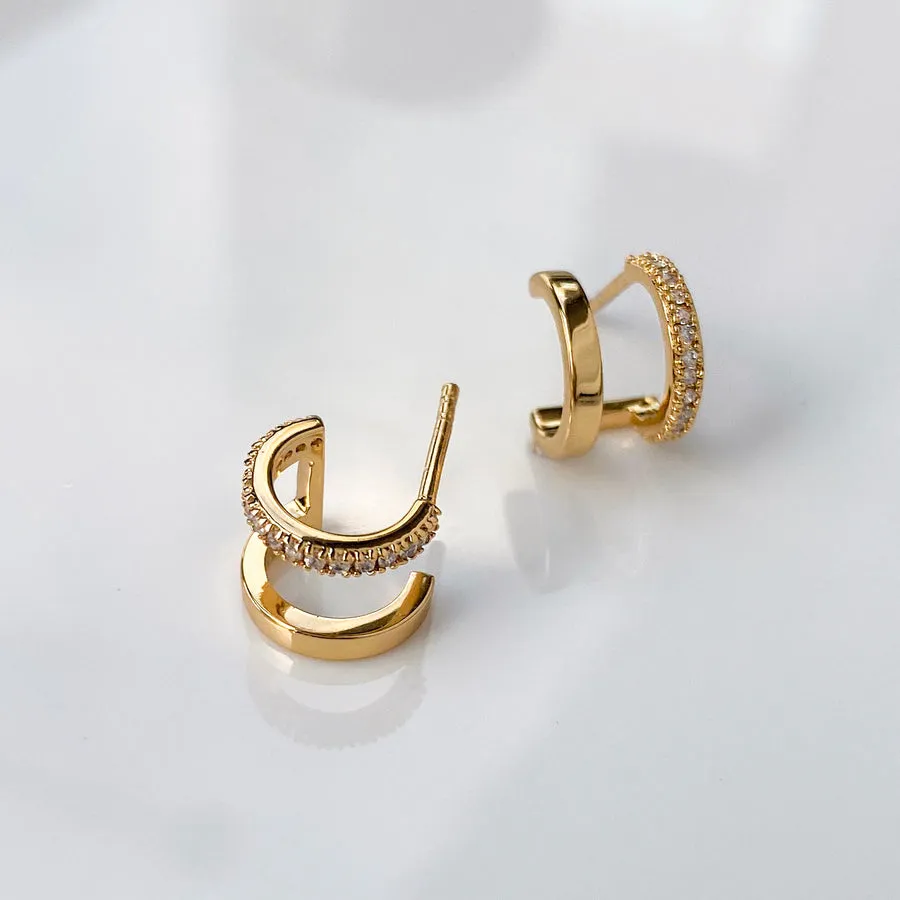 Classic Double Pave Gold 9mm Huggie Earrings