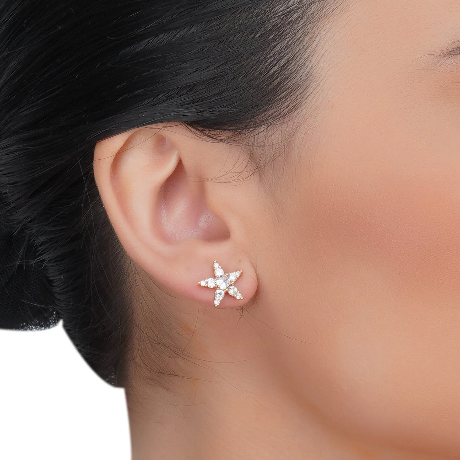 Dainty Rose Plated  Zircon Star Studs