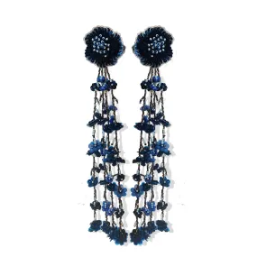 Deep Blue Floral Cascade Earrings