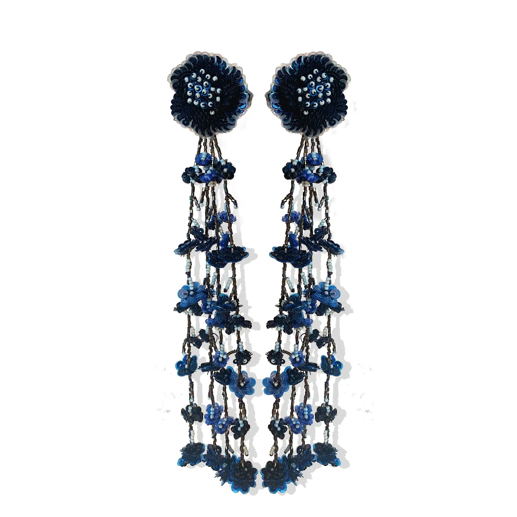 Deep Blue Floral Cascade Earrings