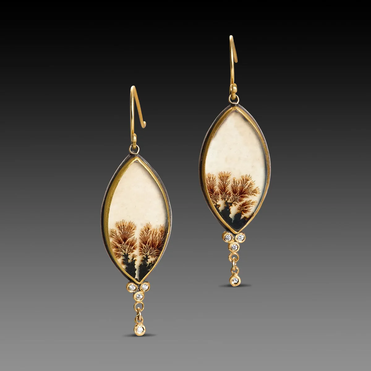 Dendritic Agate Earrings with Diamond Trios