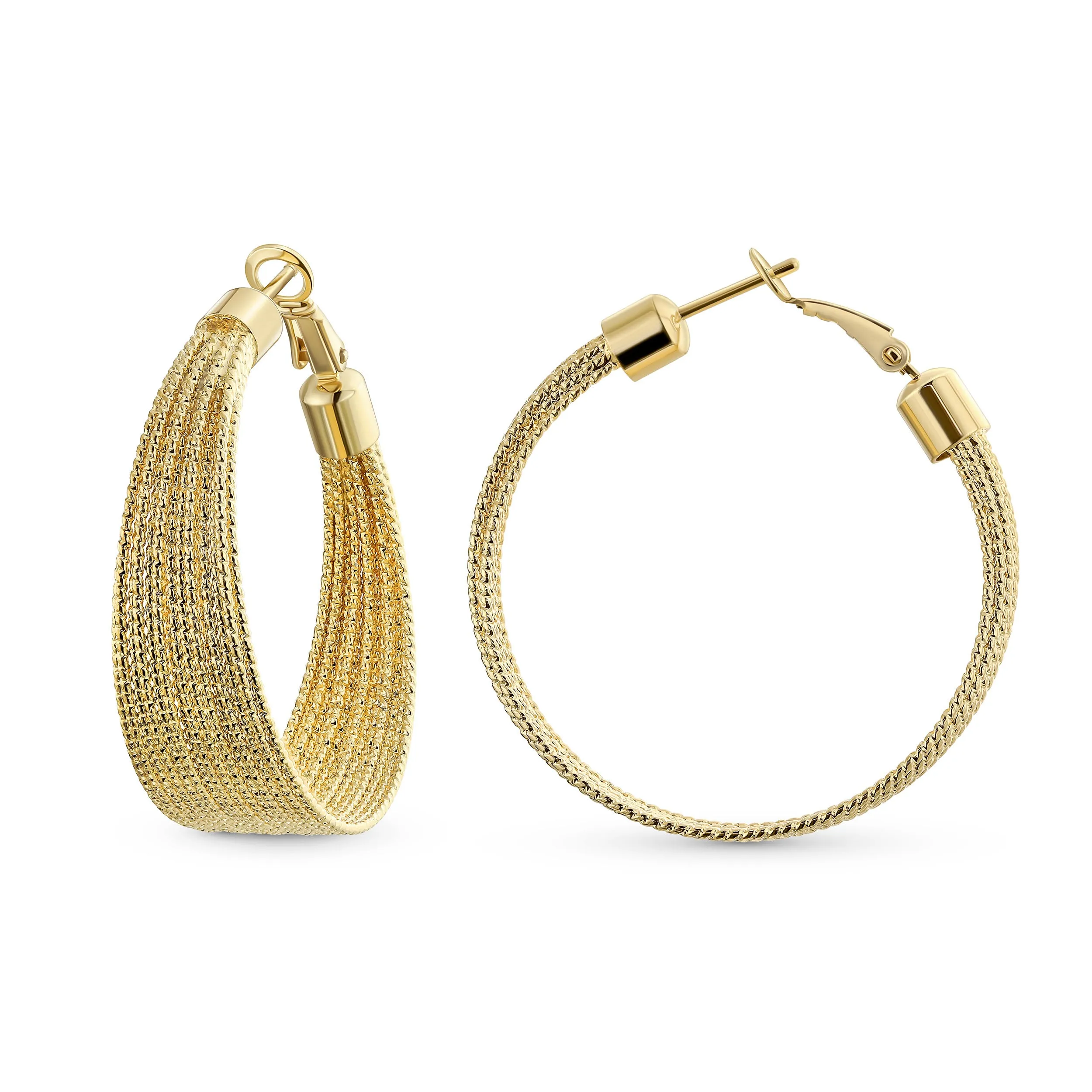 Diamond-Cut Rope Large Hoop Earrings Gold Plated Brass 1.50- 2.25 Inch Diameter