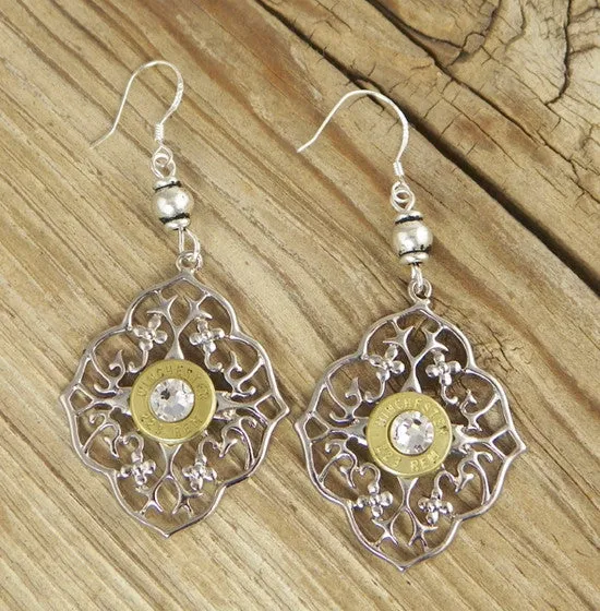 Diamond Netted Flower Bullet Earrings