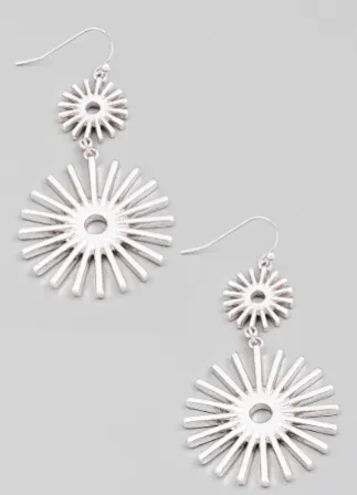 Double Sun Burst Metal Drop Earring