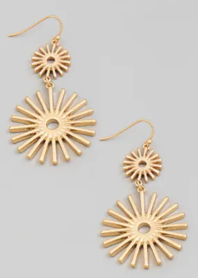 Double Sun Burst Metal Drop Earring