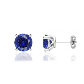 DOVE - Round Blue Sapphire Platinum Stud Earrings