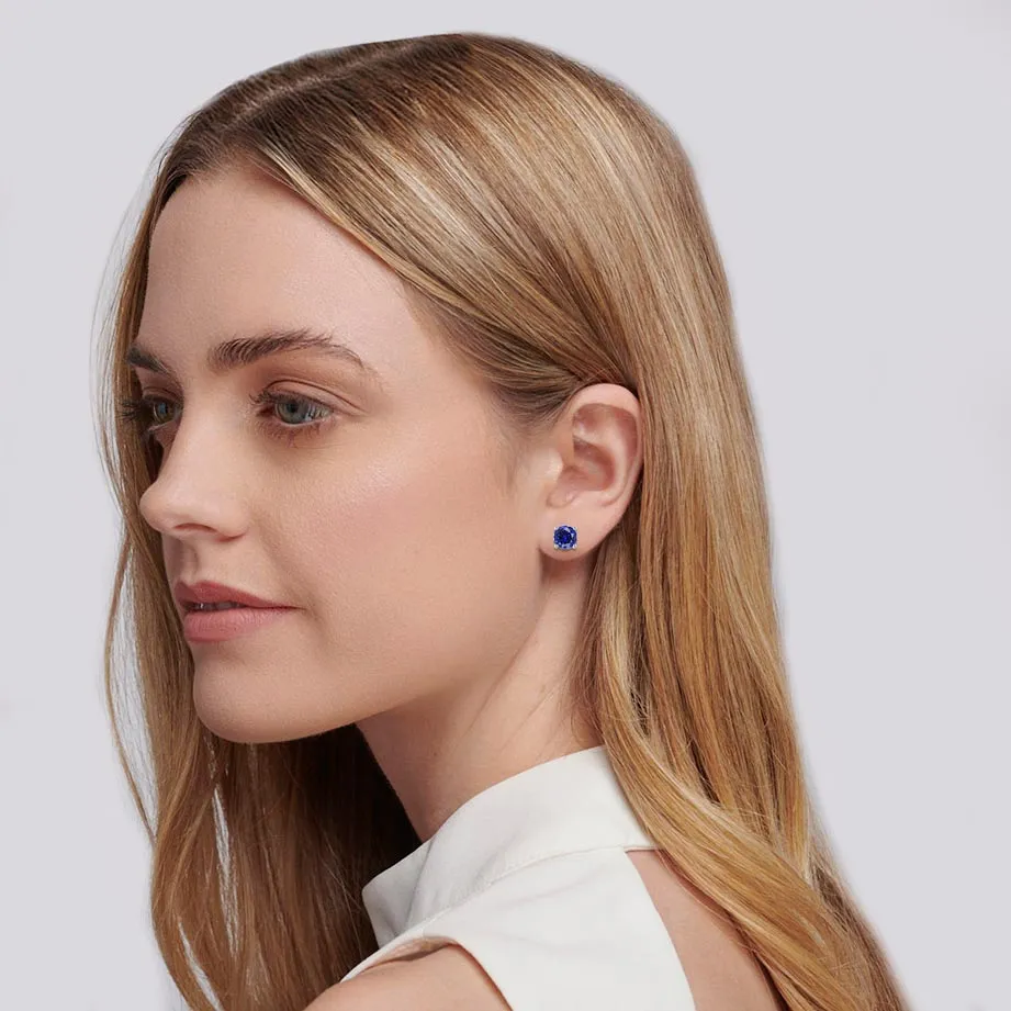 DOVE - Round Blue Sapphire Platinum Stud Earrings