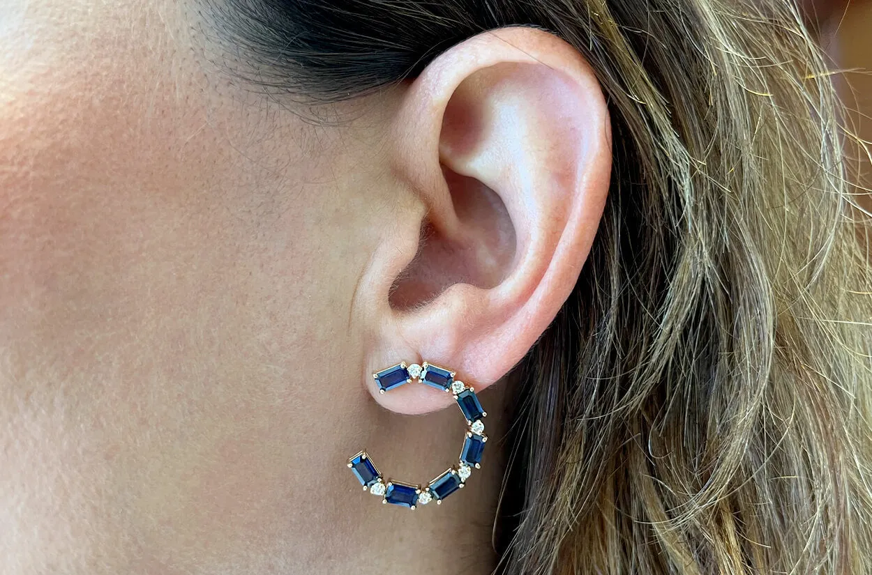 Earrings 18kt Open Circle Blue Sapphires & Diamonds