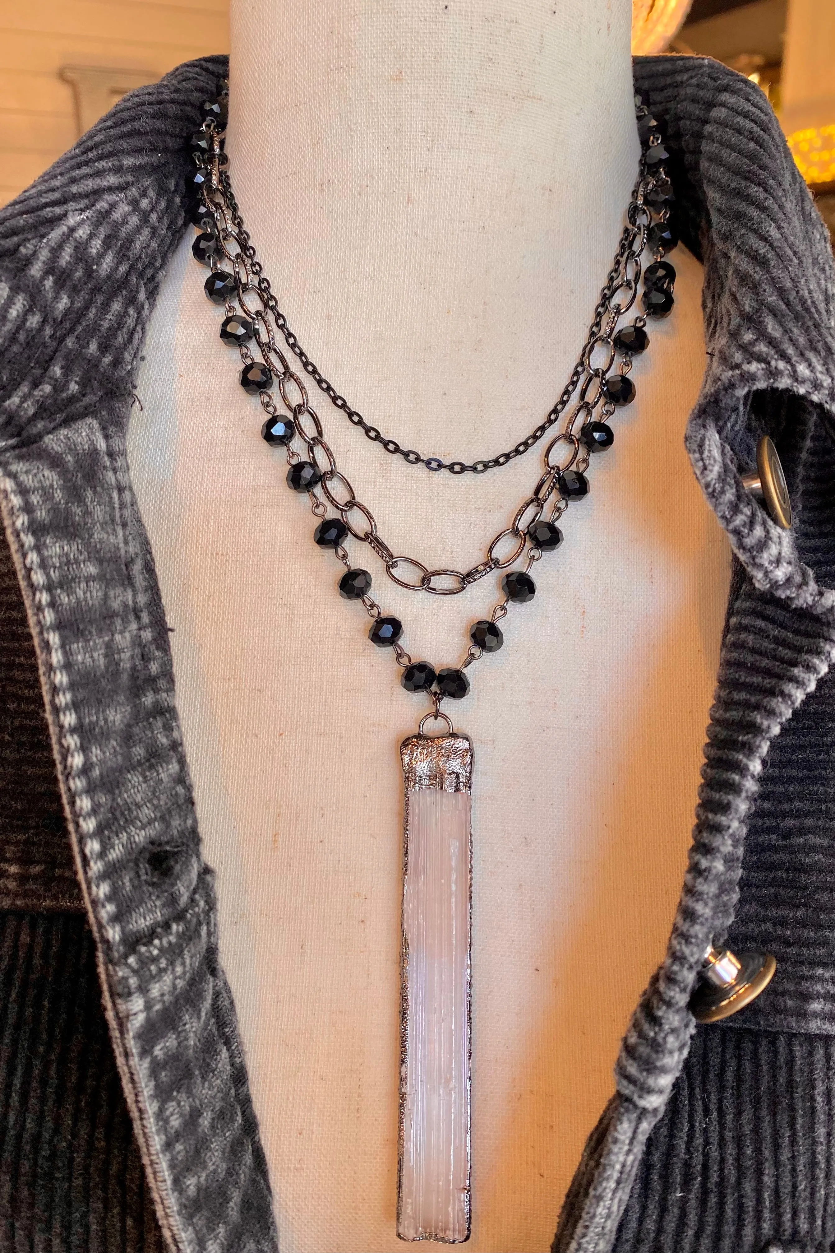 Ebony Layered Glass Pendant Necklace