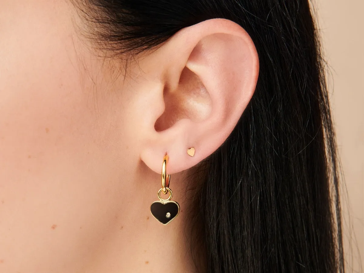 Enamel Black Heart Hoops