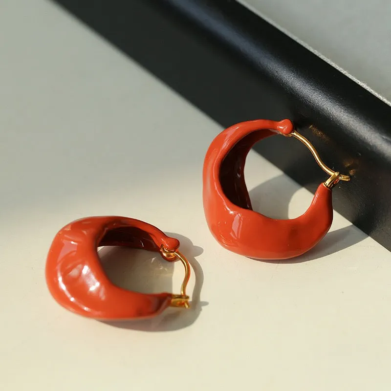 Enamel Twist Geometric Hoop Earrings