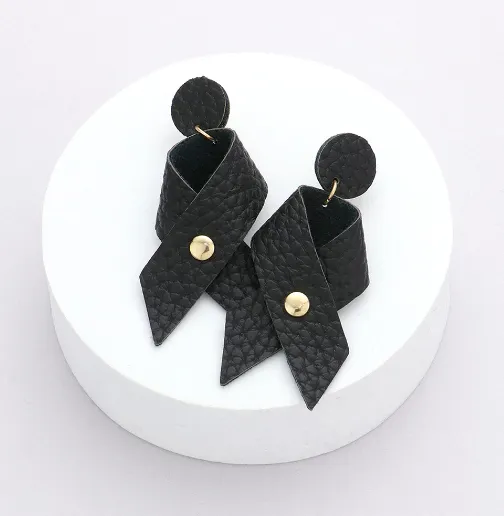 Faux Leather Ribbon Dangle Earrings (8 Colors)