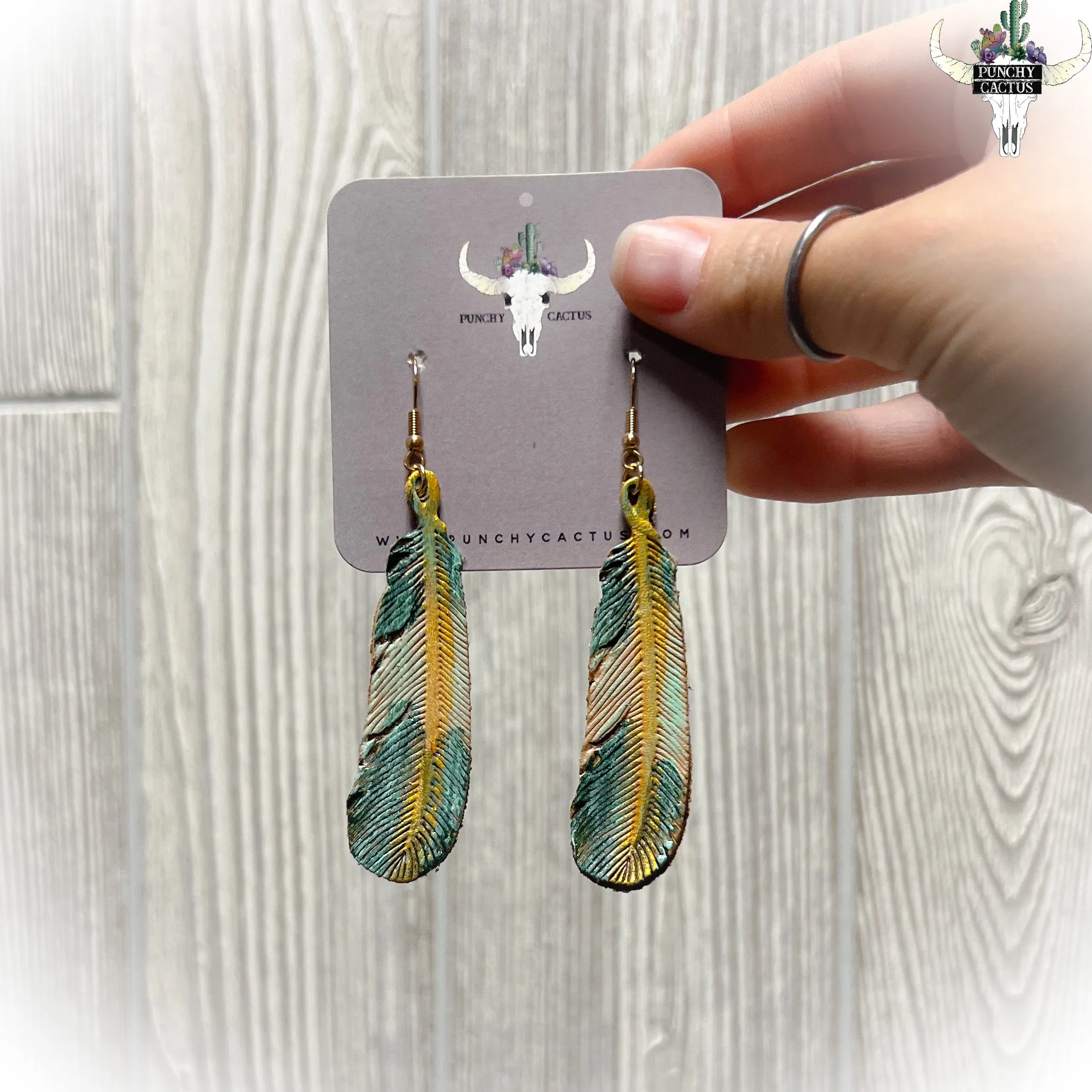 Feather - Tooled Leather Earrings