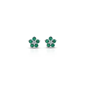 Flower Design Green Stone Silver Earrings