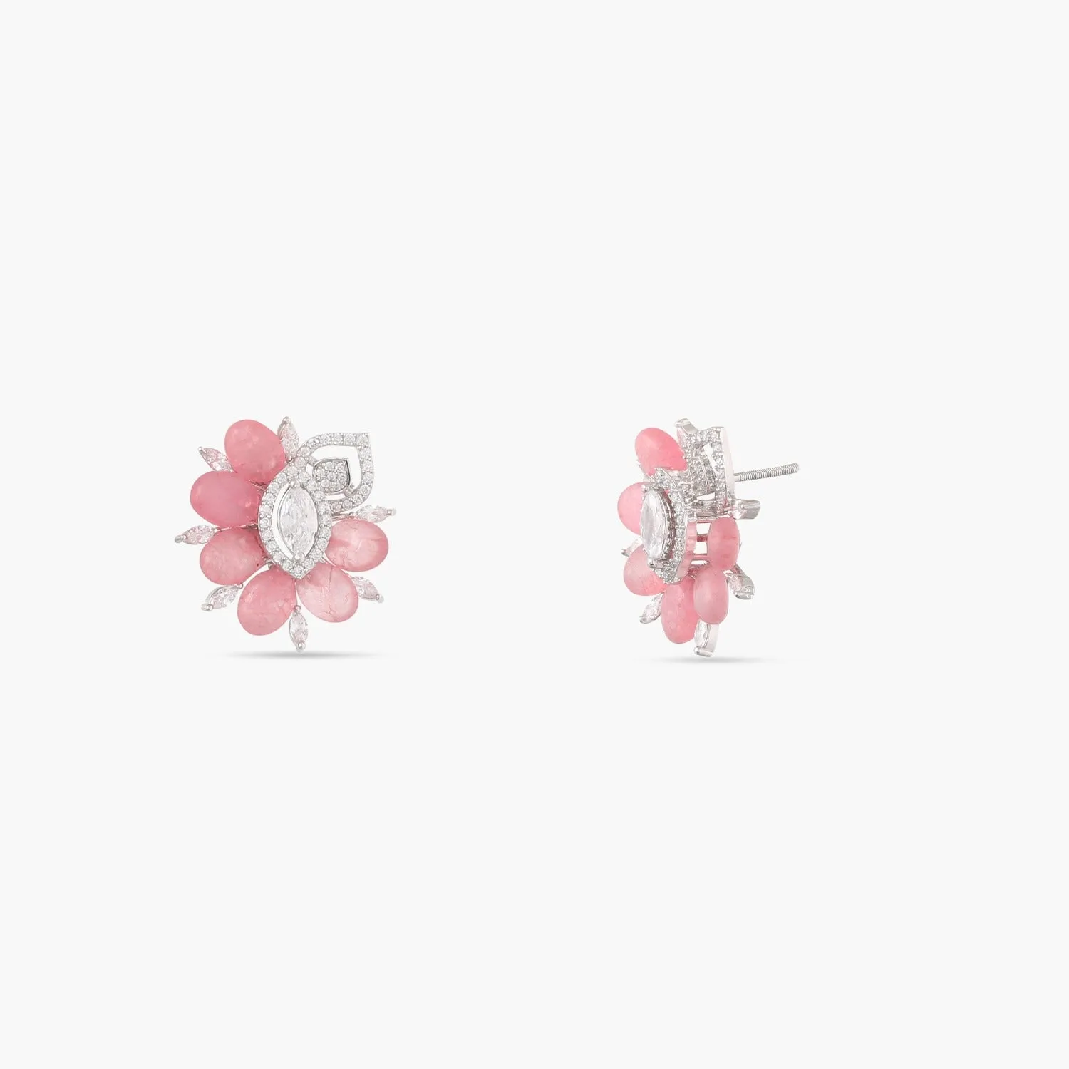 Garden Blooms Pink beads and CZ Stud Earrings