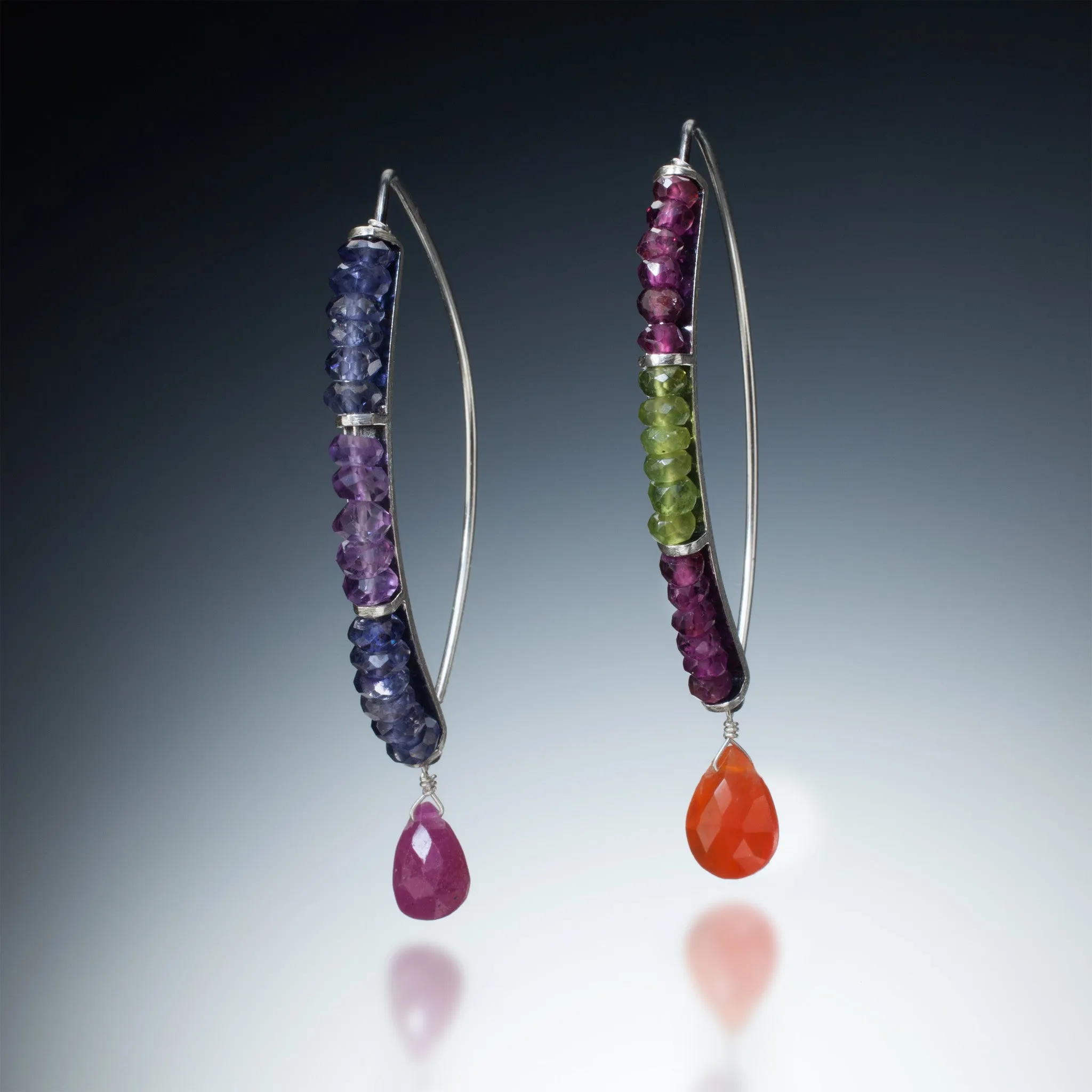 Gemstone Curve Earrings with Drop