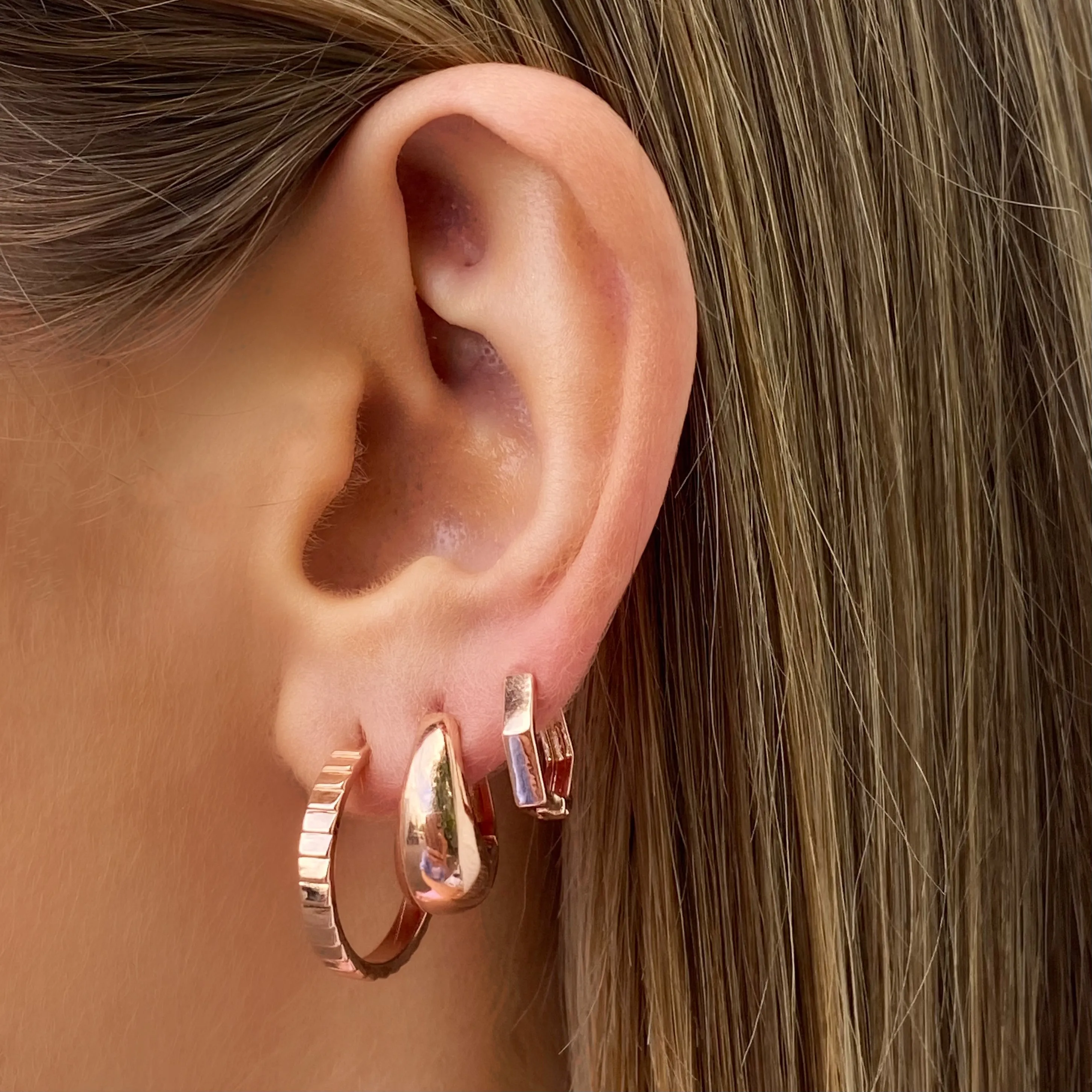 Geometric Rose Gold Huggie Earrings