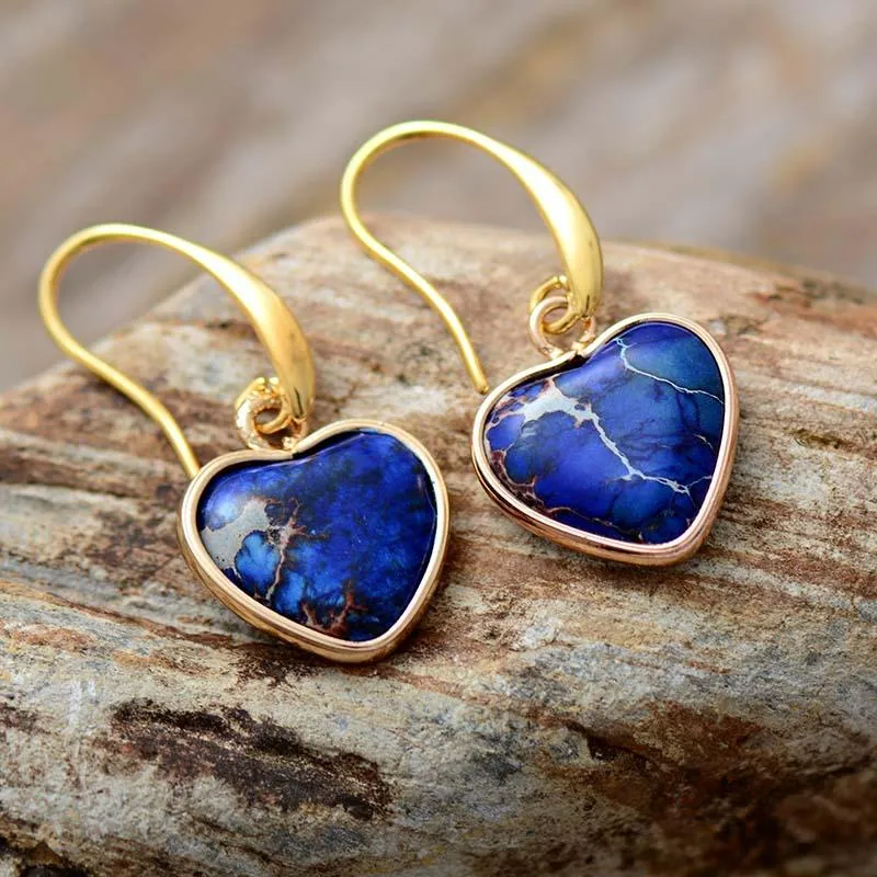 Giiny Blue Jasper Hearts Drop Earrings