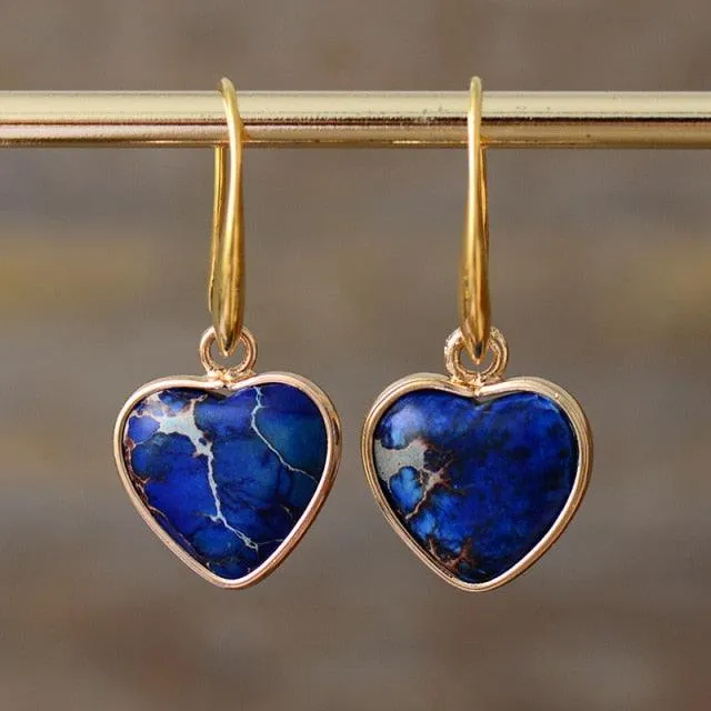 Giiny Blue Jasper Hearts Drop Earrings