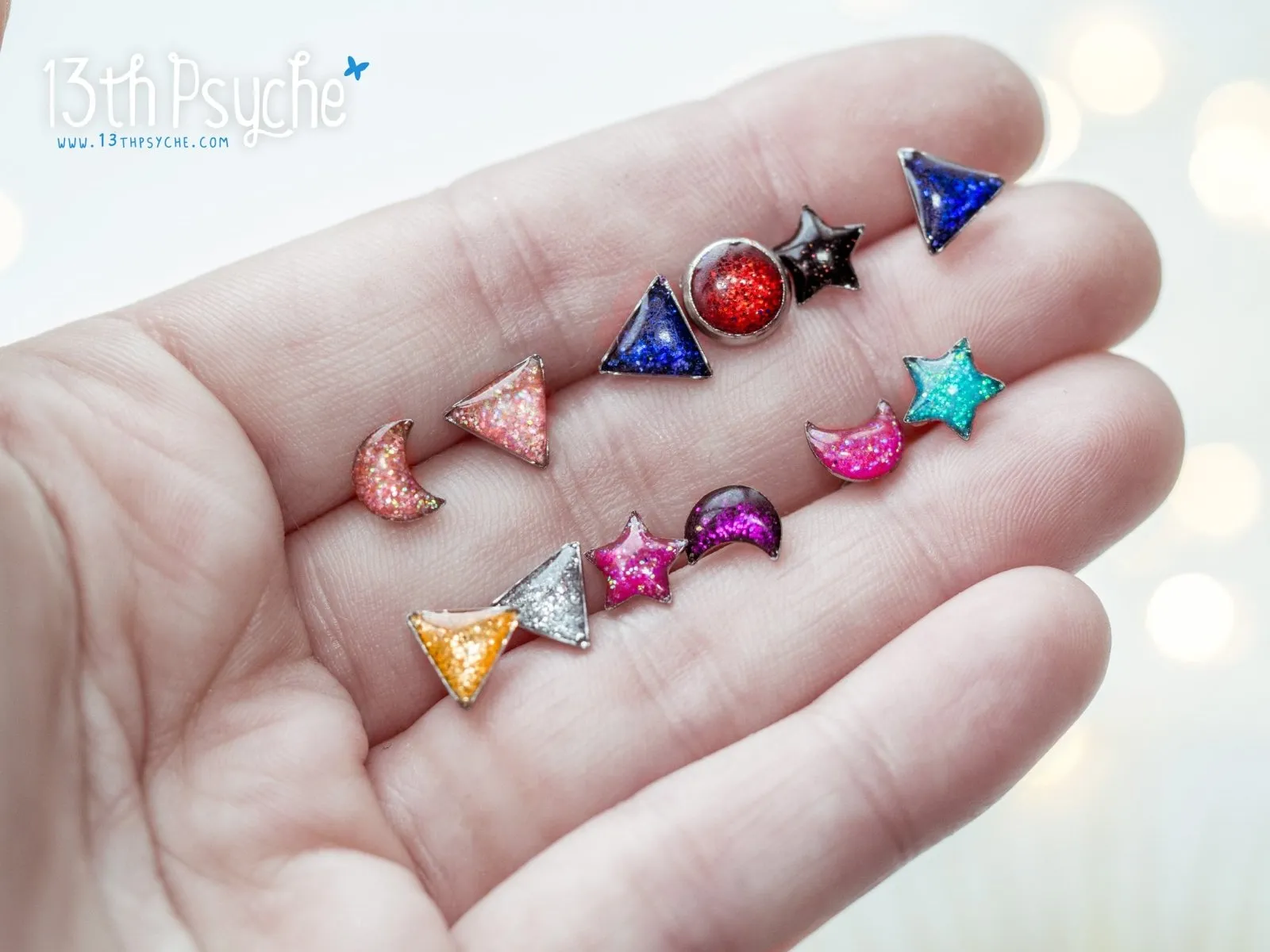 Glitter triangle stud earrings, Stainless steel