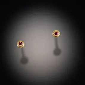 Gold Dot Stud Earrings with Ruby