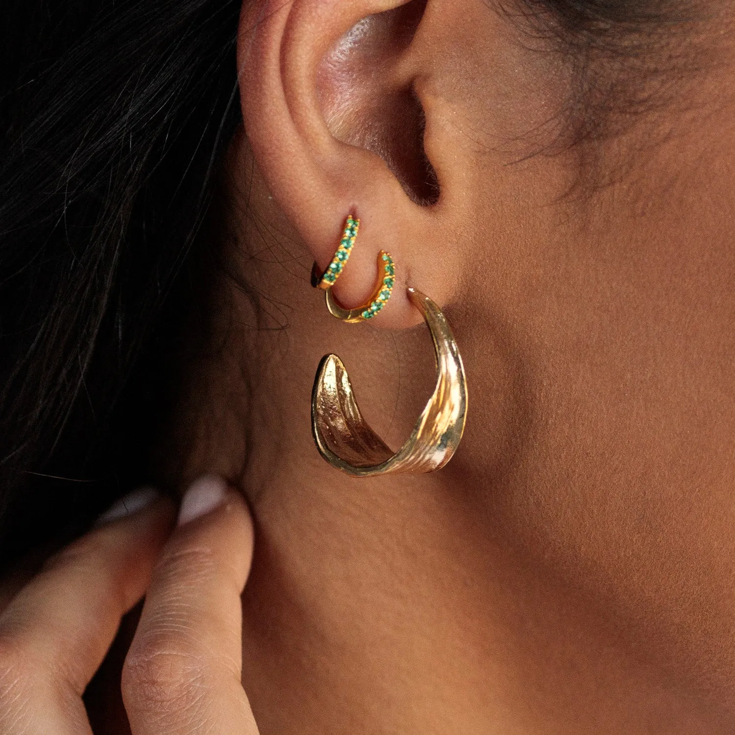 Gold Iris Petal Hoop Earrings