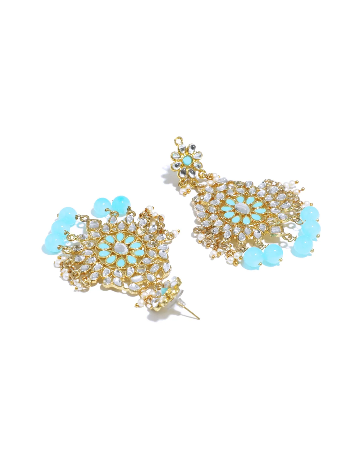 Gold Plated Blue Beads Kundan Dangler Earrings for Women