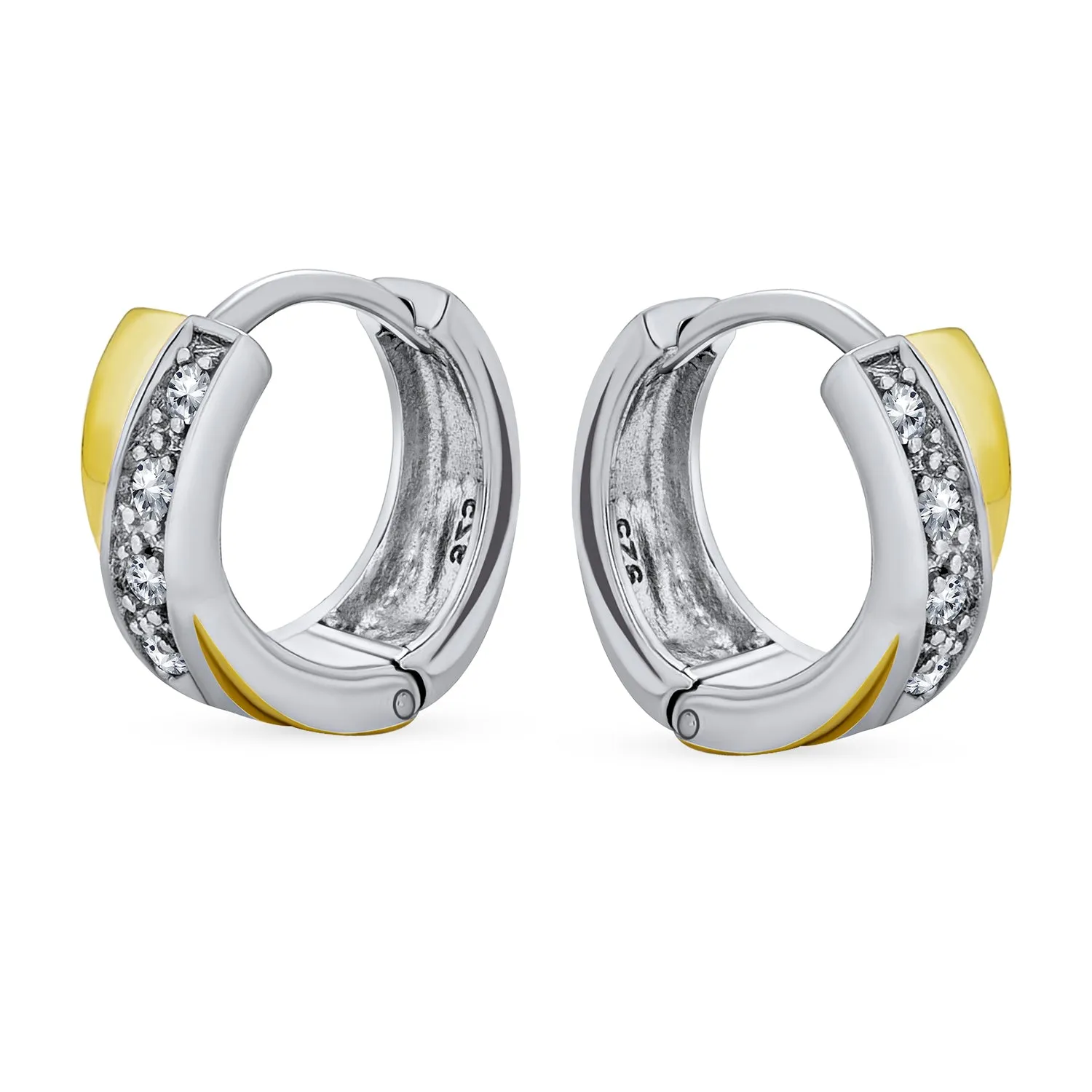 Greek Key Hoop Earrings CZ Gold Plated .925 Sterling Silver