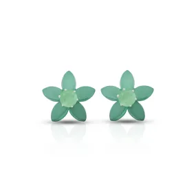 Green Flower Design Stud Silver Earrings